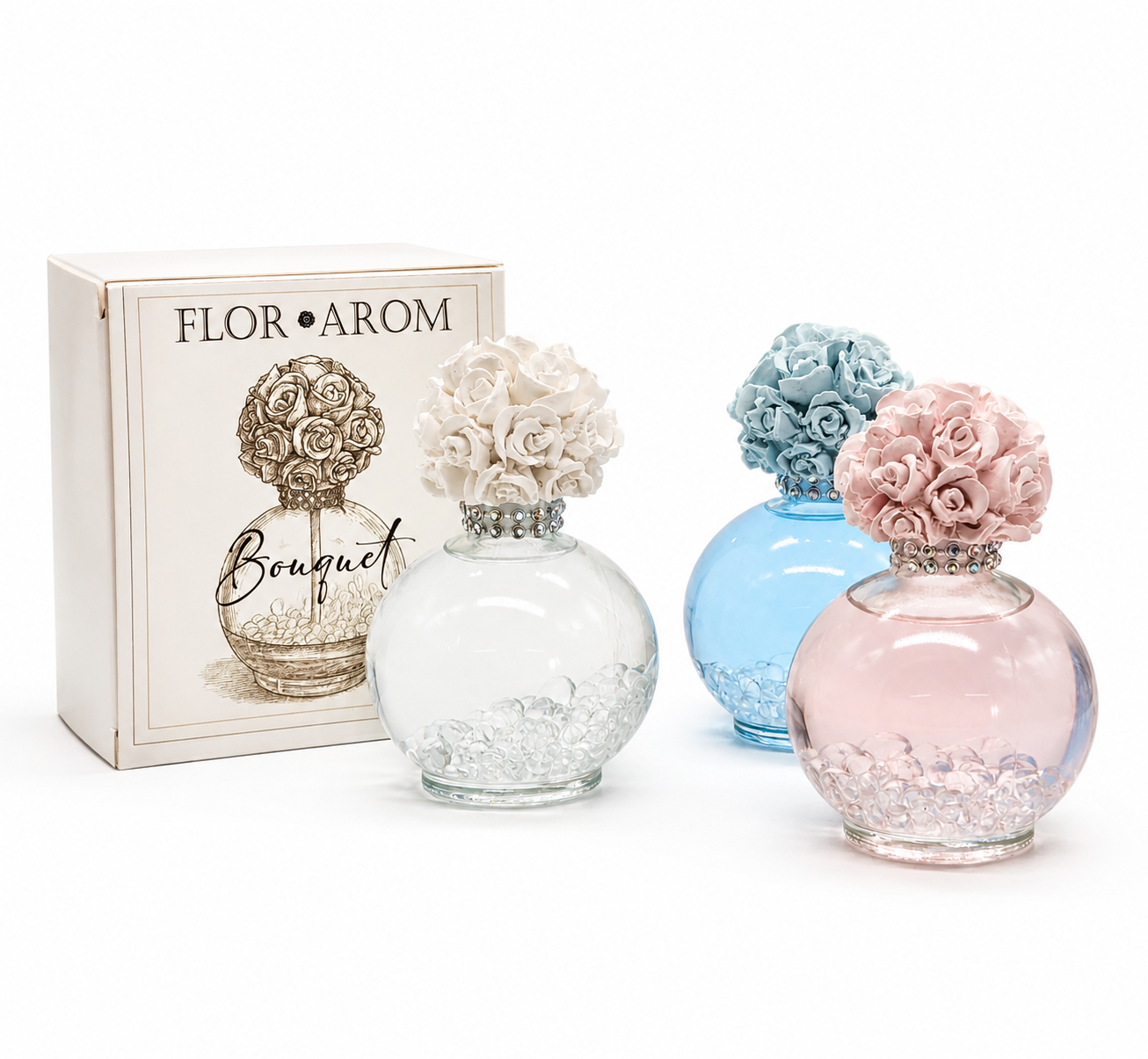 Mini Mikado Cerámico “Bouquet” 50 ml – con Flores de Cerámica